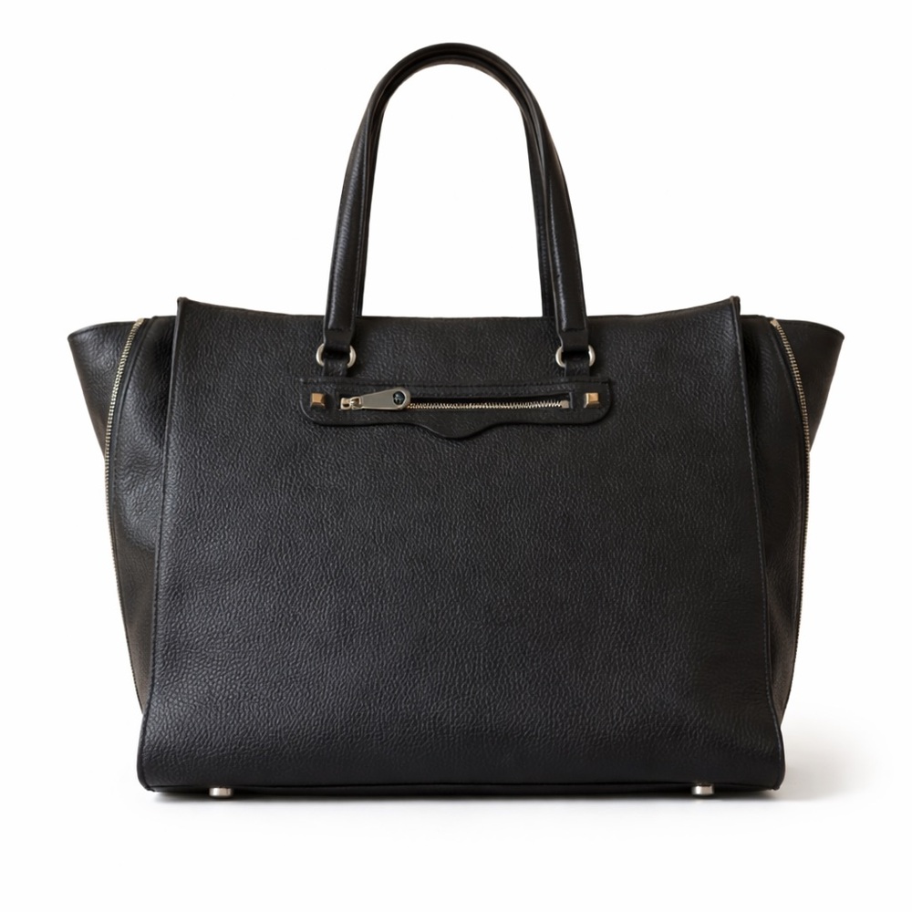 Rebecca Minkoff ‘Always On Side’ Black Leather Tote Bag Zip Shoulder Carryall